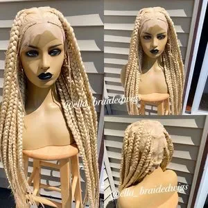 Full lace #613 blond chunky knotless braided wig Human Hair Full Lace Braided Wig #613 Glueless Small Boho  main image 2